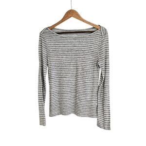 J. Crew Gray & White Striped Linen Long Sleeve Boatneck Shirt Size Small